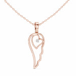 Заредете изображението в галерията: Amora висулка с ангелско крило и сърце, инкрустирана с диамант от 14К розово злато
