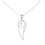 Заредете изображението в галерията: Amora висулка с ангелско крило и сърце, инкрустирана с диамант от 14К бяло злато