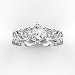 Заредете изображението в галерията: Aurelia – годежен пръстен с диамант 0.80 ct и артистични орнаменти в 14К бяло злато