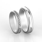 Заредете изображението в галерията: Concordia – луксозни брачни халки с диамантена линия и елегантен профил в 14К бяло злато