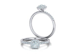 Заредете изображението в галерията: Lumen Cushionis – годежен пръстен с кръгъл диамант и cushion ореол в 14K бяло злато