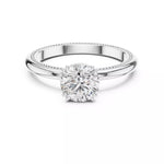 Заредете изображението в галерията: Milara – годежен пръстен с кръгъл диамант 1 ct и фин милгрейн детайл в 14К бяло злато