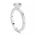 Заредете изображението в галерията: Milara – годежен пръстен с кръгъл диамант 1 ct и фин милгрейн детайл в 14К бяло злато
