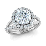 Заредете изображението в галерията: Regalia – годежен пръстен с кръгъл диамант 1.50 ct и ореол от диаманти в 14К бяло злато