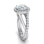 Заредете изображението в галерията: Regalia – годежен пръстен с кръгъл диамант 1.50 ct и ореол от диаманти в 14К бяло злато