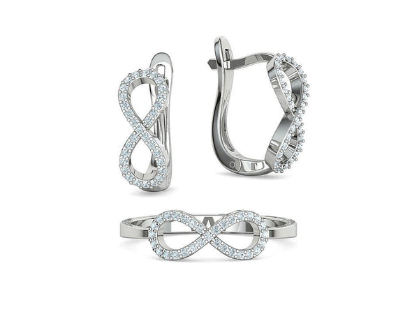 Infinity Duet – Комплект пръстен и обеци с диаманти в бяло злато