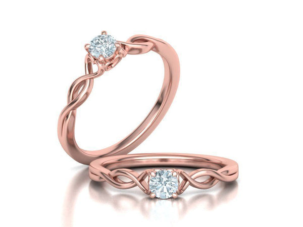 Intricata Corda – годежен пръстен солитер с 0.30 ct кръгъл диамант в 14K розово злато