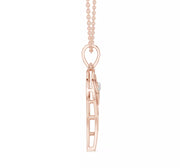 Amora висулка с ангелско крило и сърце, инкрустирана с диамант от 14К розово злато