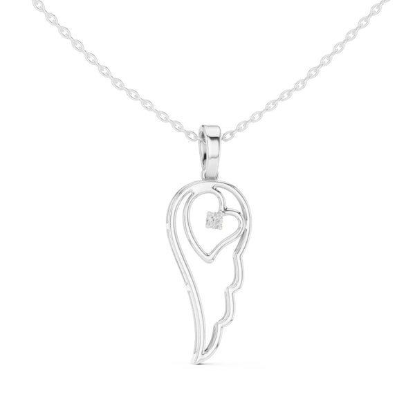 Amora висулка с ангелско крило и сърце, инкрустирана с диамант от 14К бяло злато