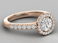 Aris – годежен пръстен с кръгъл диамант 0.89 ct и ореол от диаманти в 14К розово злато