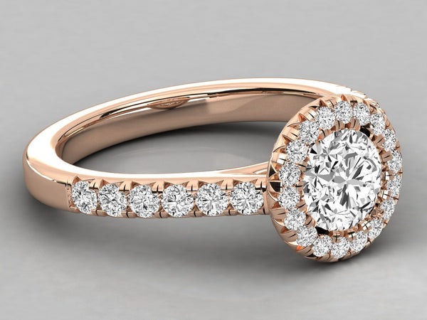 Aris – годежен пръстен с кръгъл диамант 0.89 ct и ореол от диаманти в 14К розово злато
