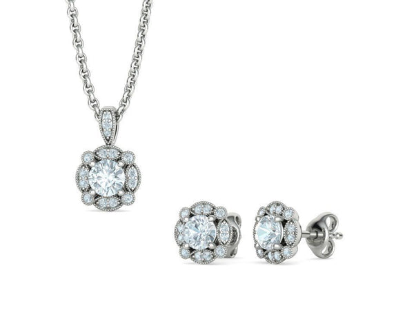 Norélia – комплект висулка и обеци с 1.76 ct. диаманти от 14К бяло злато