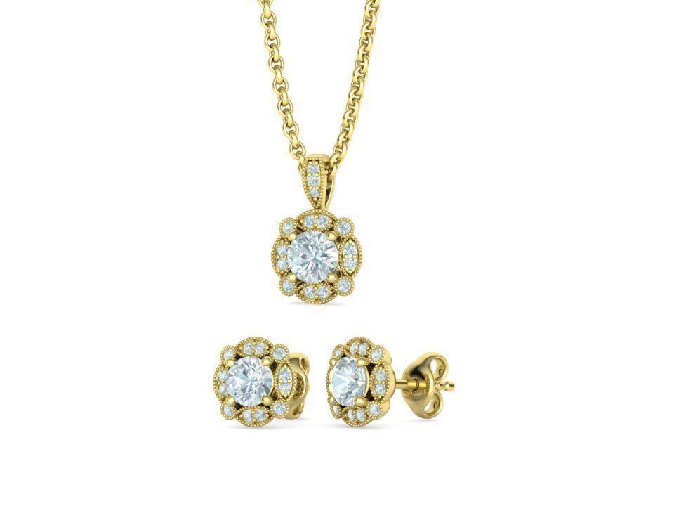 Norélia – комплект висулка и обеци с 1.76 ct. диаманти от 14К жълто злато