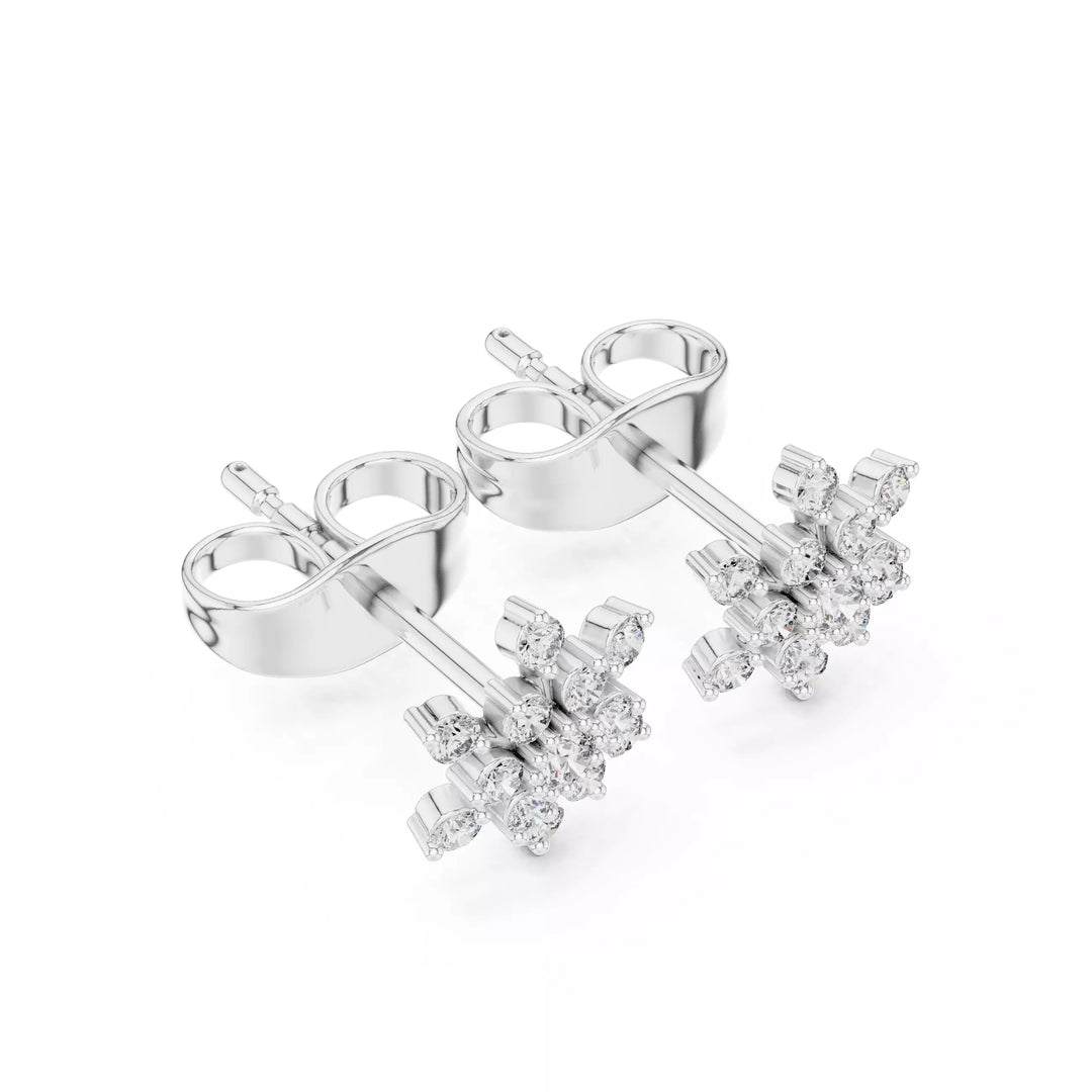 Astria – обеци с диаманти тип снежинка от 14К бяло злато