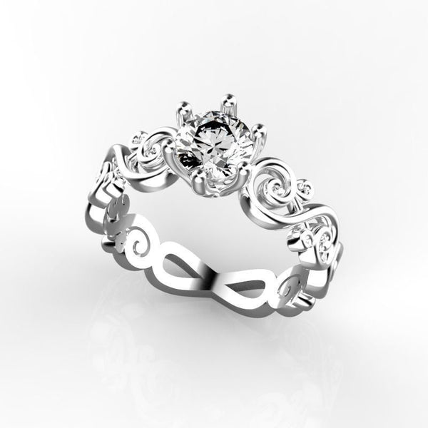 Aurelia – годежен пръстен с диамант 0.80 ct и артистични орнаменти в 14К бяло злато