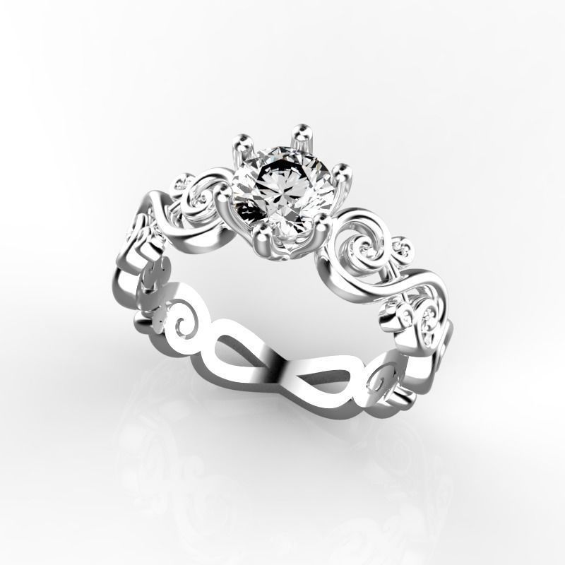 Aurelia – годежен пръстен с диамант 0.80 ct и артистични орнаменти в 14К бяло злато