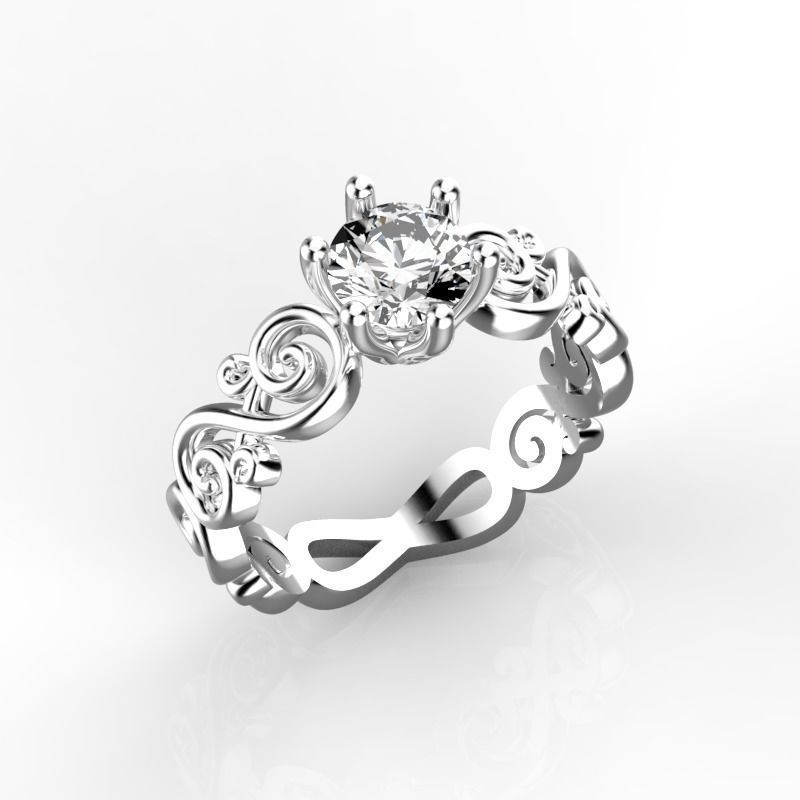 Aurelia – годежен пръстен с диамант 0.80 ct и артистични орнаменти в 14К бяло злато