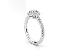 Aureline – годежен пръстен с диамант 0.65 ct и нежен ореол от диаманти в 14К бяло злато