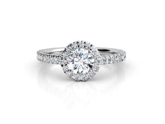 Aureline – годежен пръстен с диамант 0.65 ct и нежен ореол от диаманти в 14К бяло злато