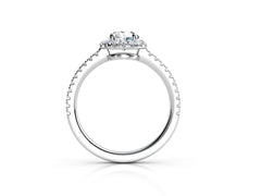 Aureline – годежен пръстен с диамант 0.65 ct и нежен ореол от диаманти в 14К бяло злато