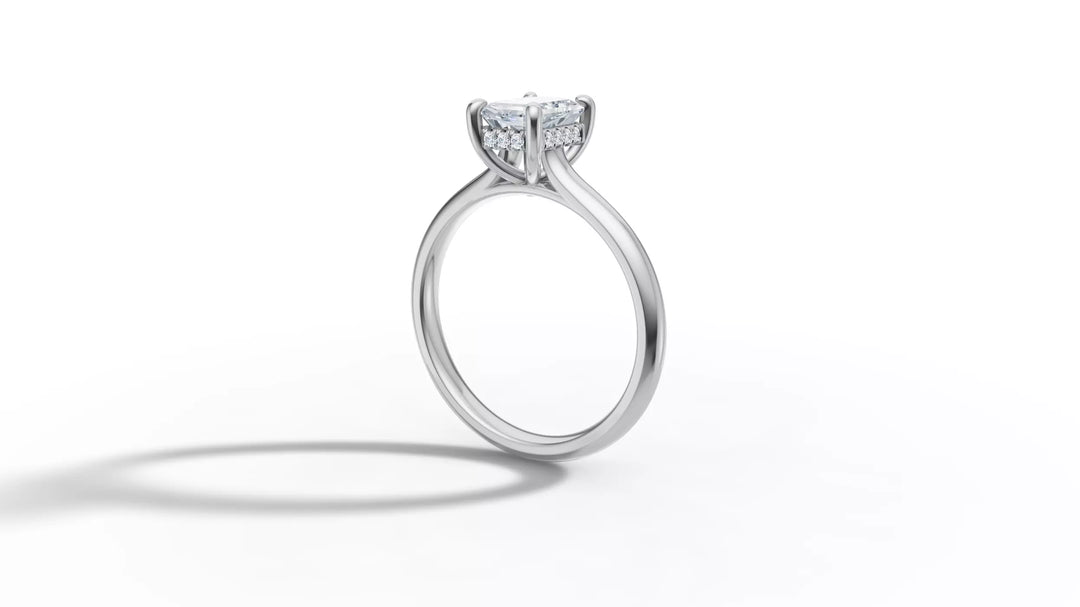 Aureta – годежен пръстен с правоъгълен диамант 1 ct и скрит ореол в 14К бяло злато