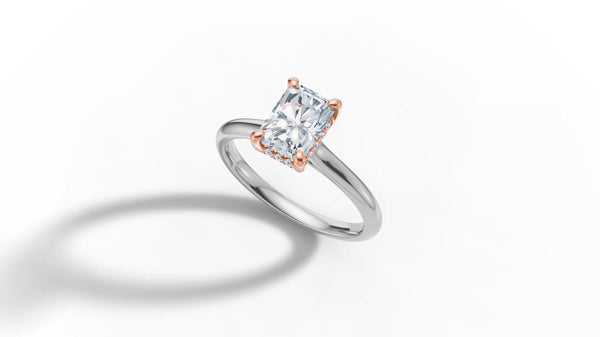 Aureta – годежен пръстен с правоъгълен диамант 1 ct и скрит ореол в 14К бяло злато с розово злато