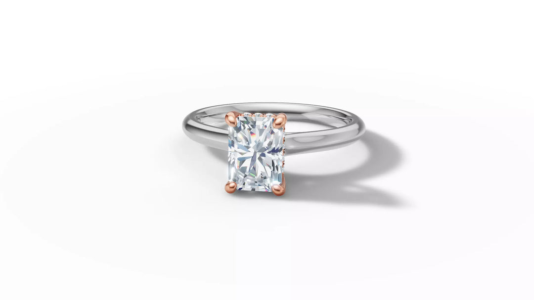 Aureta – годежен пръстен с правоъгълен диамант 1 ct и скрит ореол в 14К бяло злато с розово злато