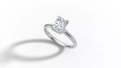 Aureta – годежен пръстен с правоъгълен диамант 1 ct и скрит ореол в 14К бяло злато