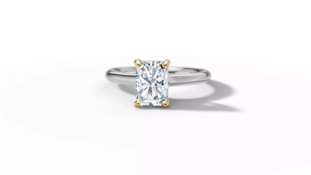 Aureta – годежен пръстен с правоъгълен диамант 1 ct и скрит ореол в 14К бяло злато с жълто злато