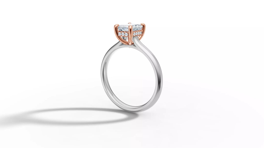 Aureta – годежен пръстен с правоъгълен диамант 1 ct и скрит ореол в 14К бяло злато с розово злато