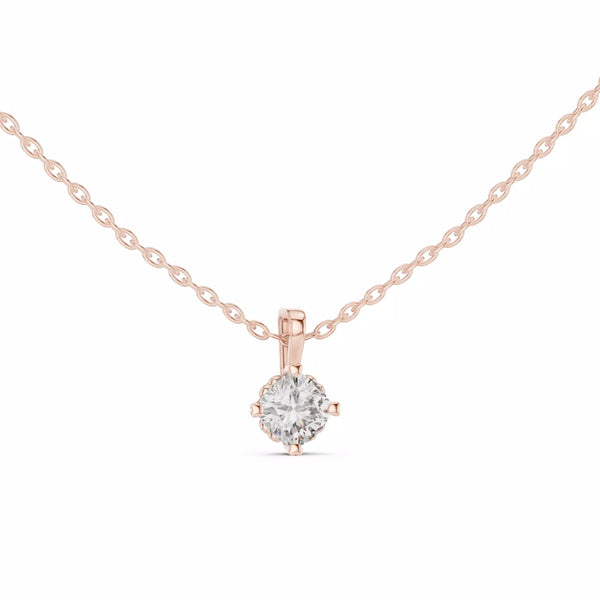 Claris висулка с 0.50 ct Cushion диамант от 14K розово злато