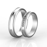 Заредете изображението в галерията: Concordia – луксозни брачни халки с диамантена линия и елегантен профил в 14К бяло злато
