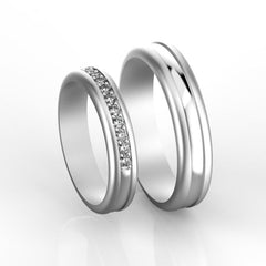 Concordia – луксозни брачни халки с диамантена линия и елегантен профил в 14К бяло злато