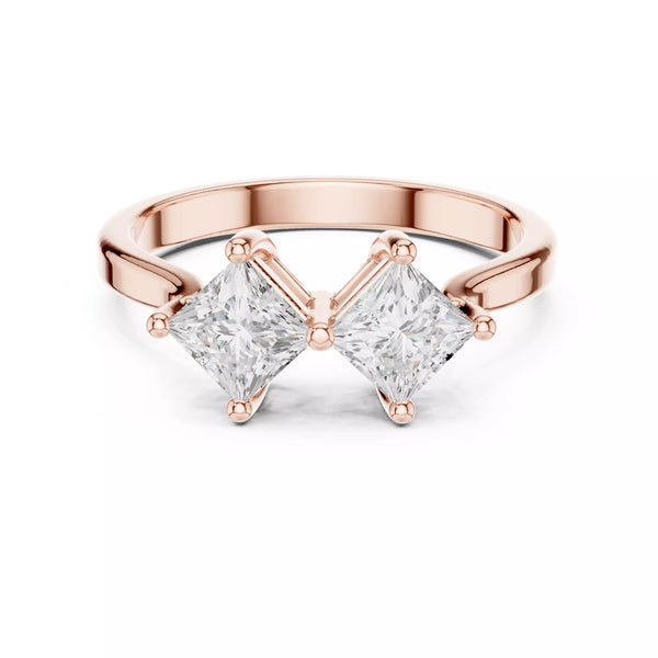 Duo Amor – годежен пръстен с два диаманта Princess в 14K розово злато