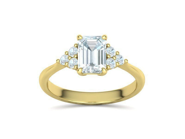 Emeria – годежен пръстен с изумруден диамант 1 ct и странични диаманти в 14К жълто злато