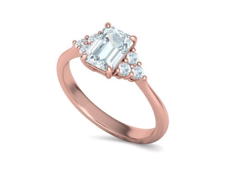 Emeria – годежен пръстен с изумруден диамант 1 ct и странични диаманти в 14К розово злато