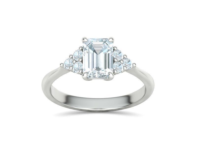 Emeria – годежен пръстен с изумруден диамант 1 ct и странични диаманти в 14К бяло злато