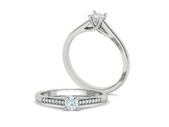 Foliis Lilium – Годежен пръстен солитер с диаманти по халката в бяло злато