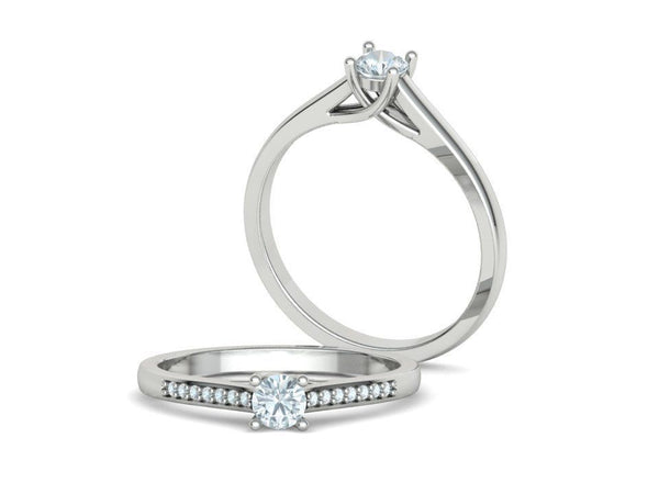 Foliis Lilium – Годежен пръстен солитер с диаманти по халката в бяло злато