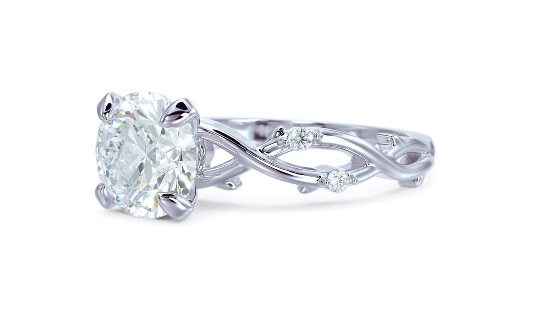 Florena – годежен пръстен с кръгъл диамант 1 ct и флорален усукан дизайн в 14К бяло злато