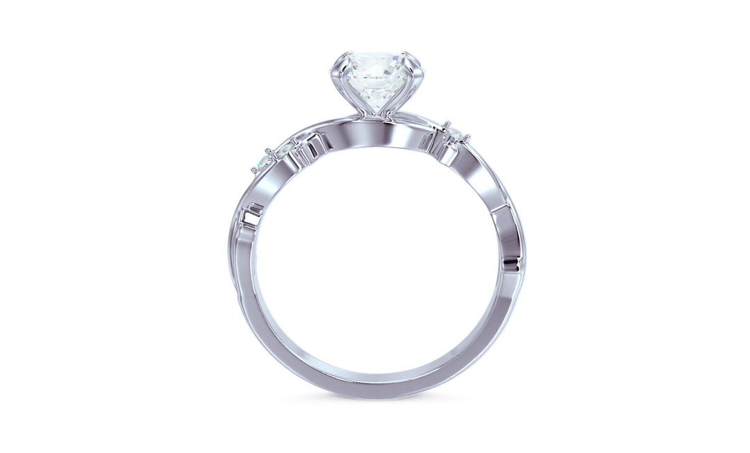 Florena – годежен пръстен с кръгъл диамант 1 ct и флорален усукан дизайн в 14К бяло злато