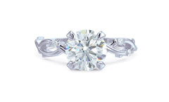 Florena – годежен пръстен с кръгъл диамант 1 ct и флорален усукан дизайн в 14К бяло злато