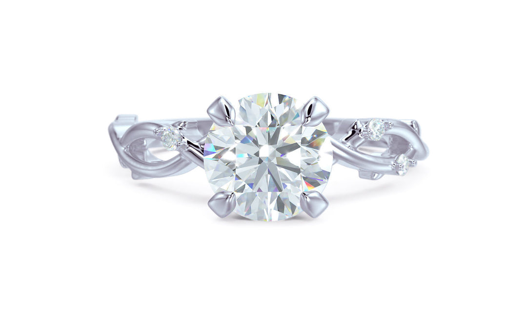 Florena – годежен пръстен с кръгъл диамант 1 ct и флорален усукан дизайн в 14К бяло злато