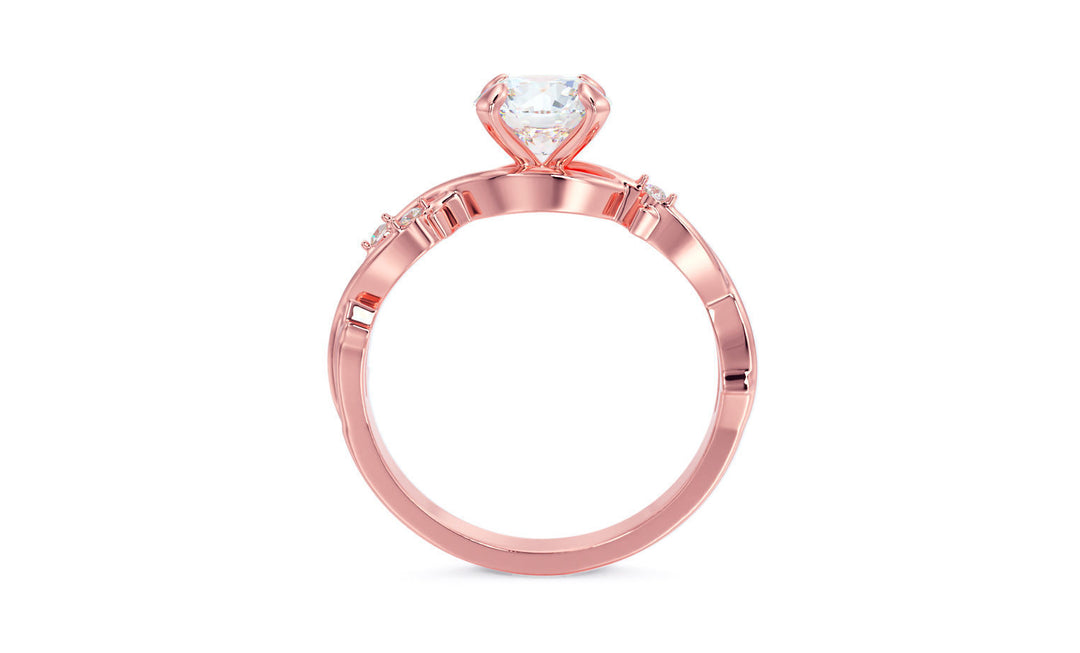 Florena – годежен пръстен с кръгъл диамант 1 ct и флорален усукан дизайн в 14К розово злато