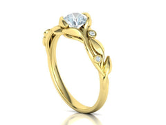 Floria – годежен пръстен с кръгъл диамант 0.80 ct и флорални детайли в 14К жълто злато