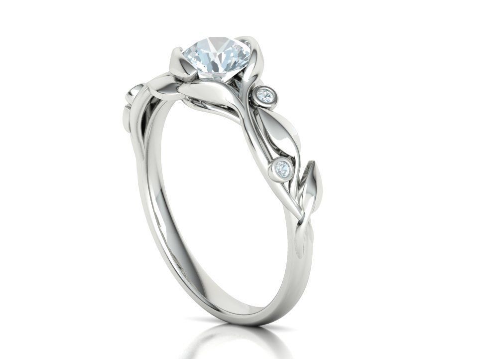 Floria – годежен пръстен с кръгъл диамант 0.80 ct и флорални детайли в 14К бяло злато