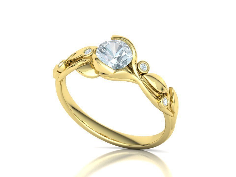 Floria – годежен пръстен с кръгъл диамант 0.80 ct и флорални детайли в 14К жълто злато