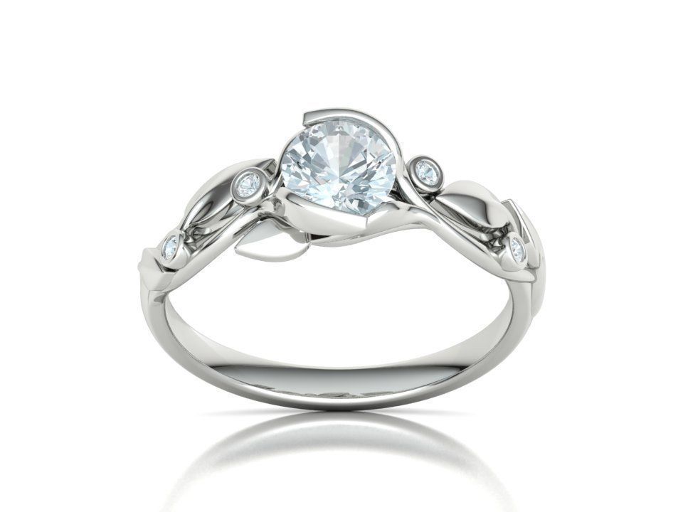 Floria – годежен пръстен с кръгъл диамант 0.80 ct и флорални детайли в 14К бяло злато