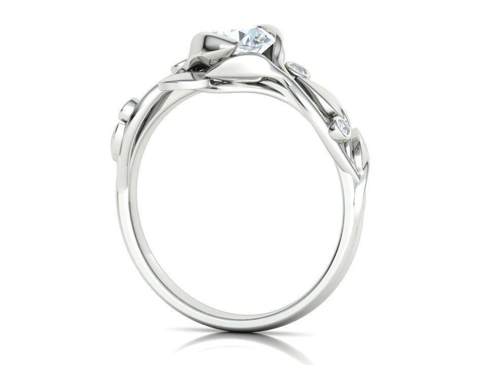 Floria – годежен пръстен с кръгъл диамант 0.80 ct и флорални детайли в 14К бяло злато
