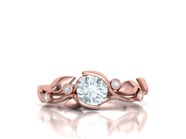 Floria – годежен пръстен с кръгъл диамант 0.80 ct и флорални детайли в 14К розово злато